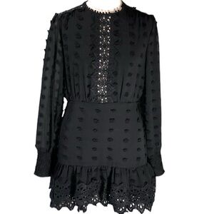 Donnee Par Dieu Swiss dot long sleeve lace dress